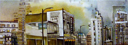 The Astoria / 9" x 25" / Sewn & Mixed Media on Canvas / SOLD
