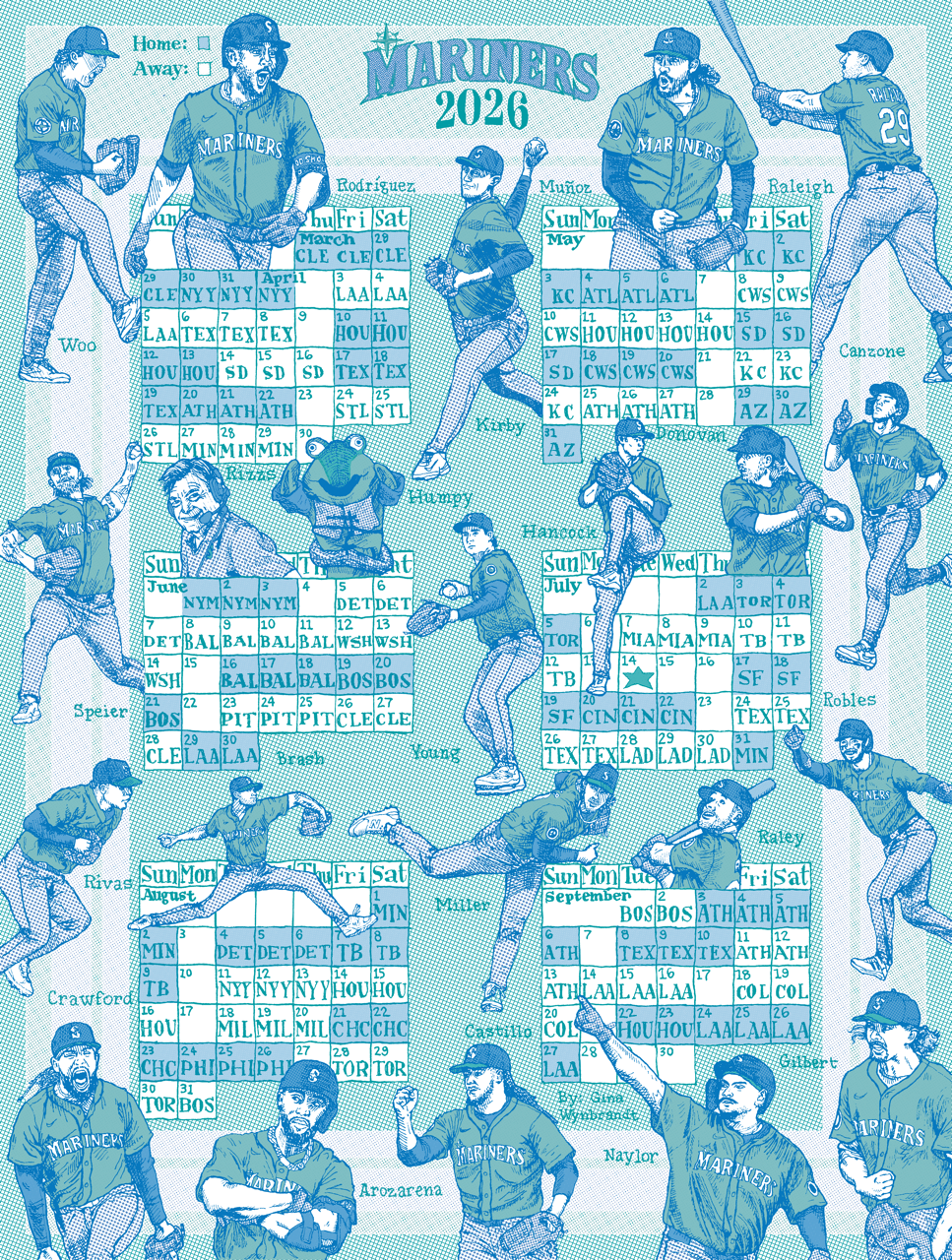 Seattle Mariners 2026 risograph schedule (Pre-order)