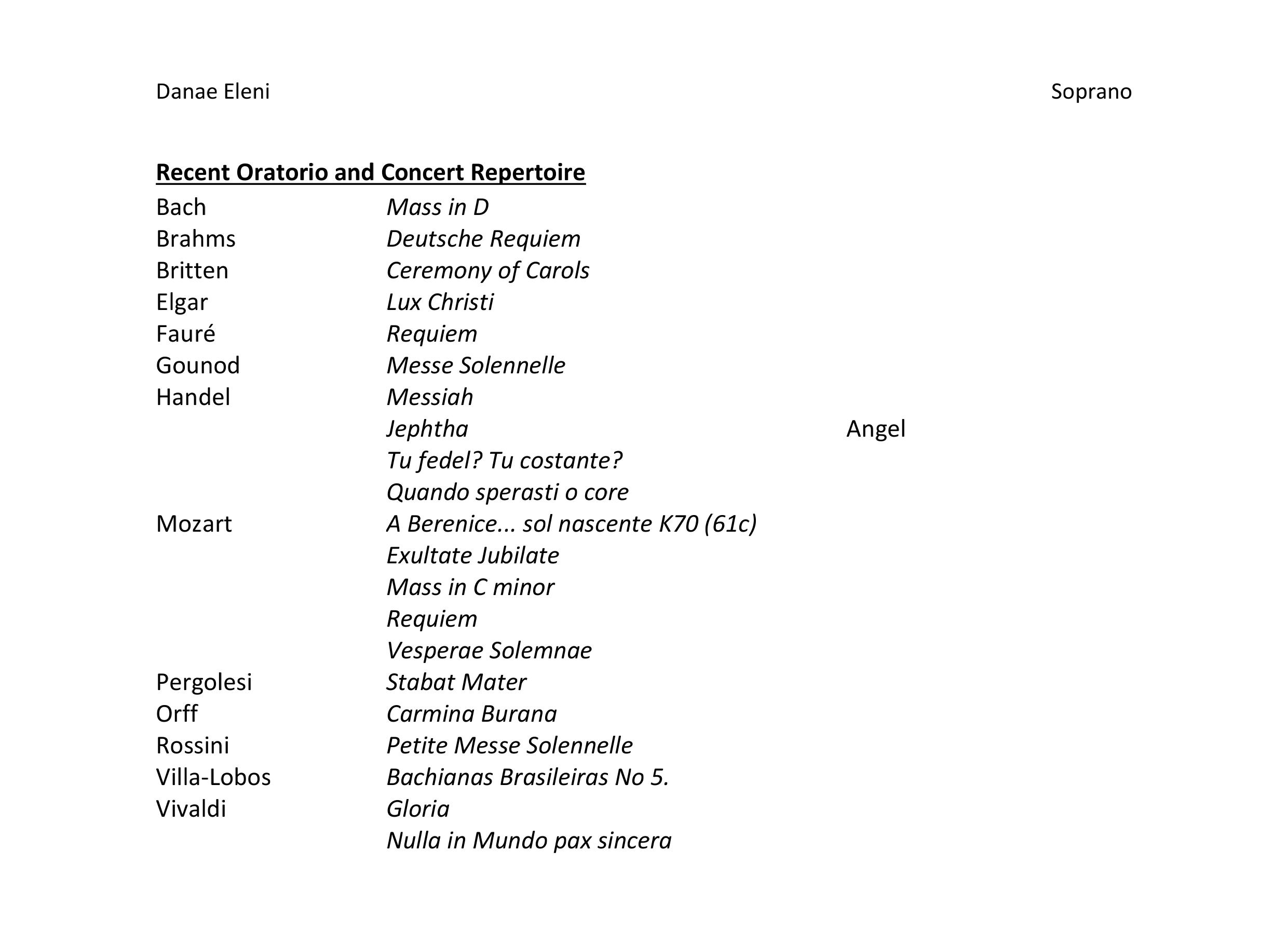 Danae Eleni Soprano Repertoire List November 2015