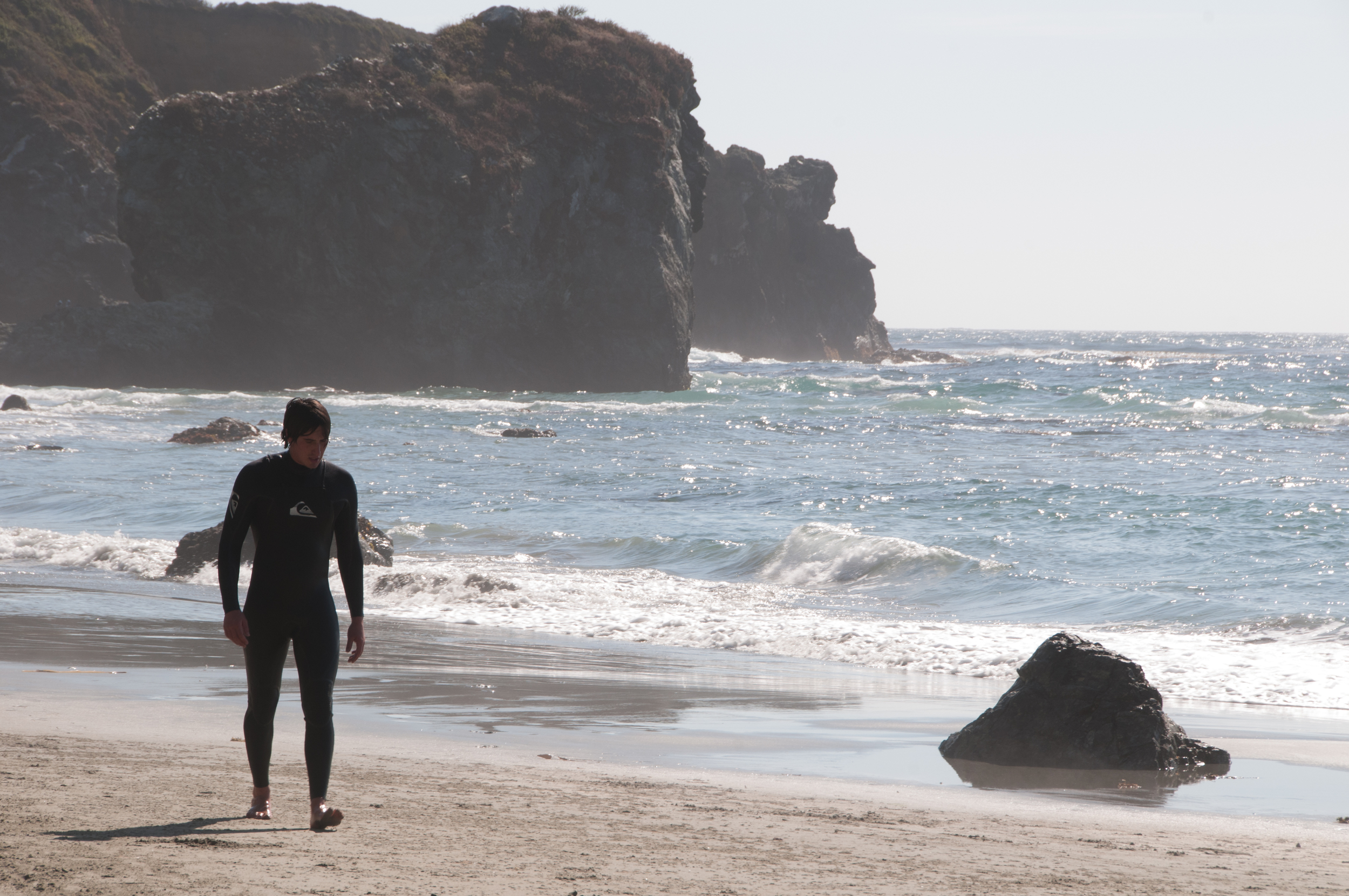 Bryson after struggling through the current. The island is in the background.
