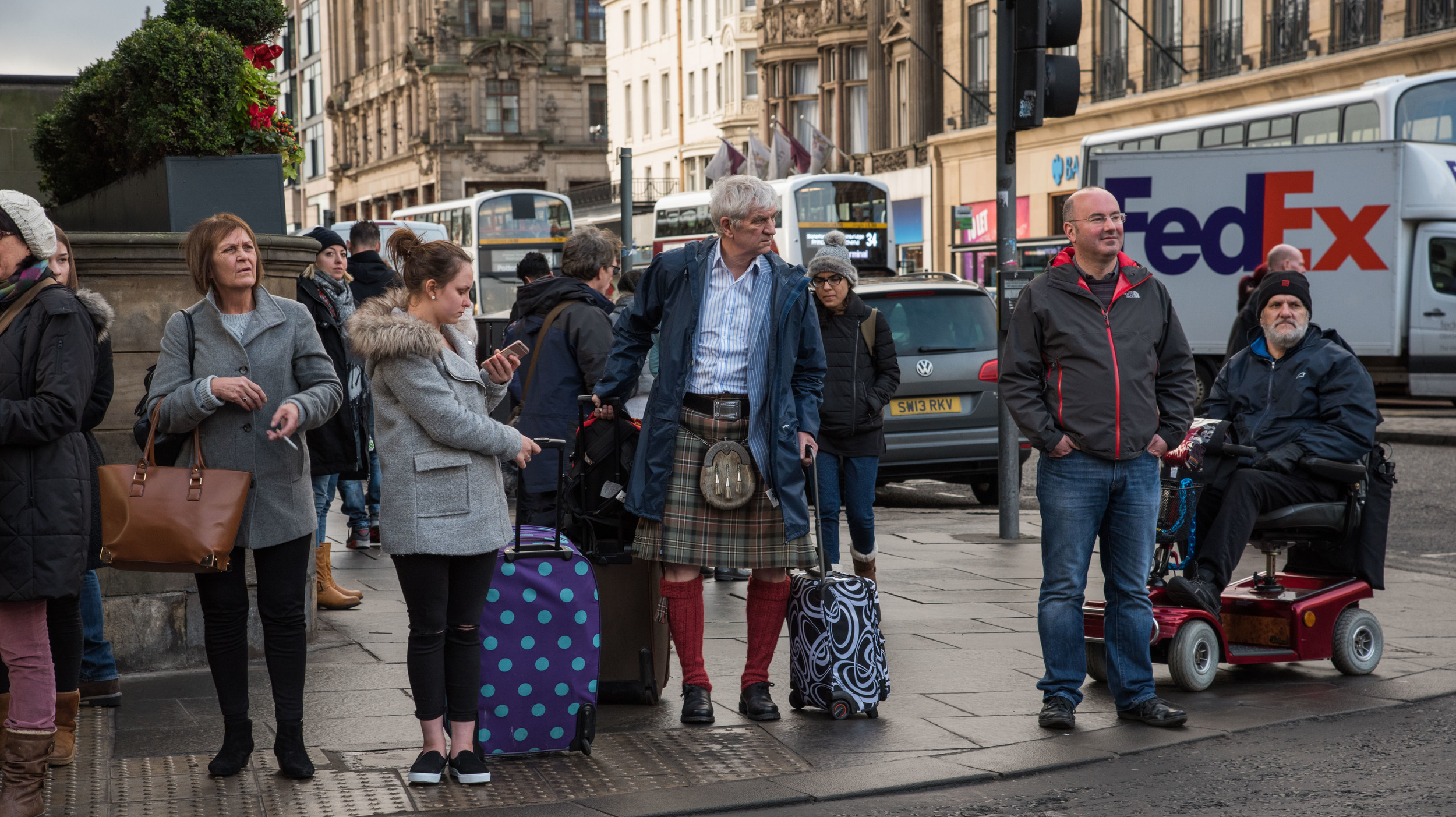 Kilts are worn by both bagpipers on street corners and working Scots alike.
