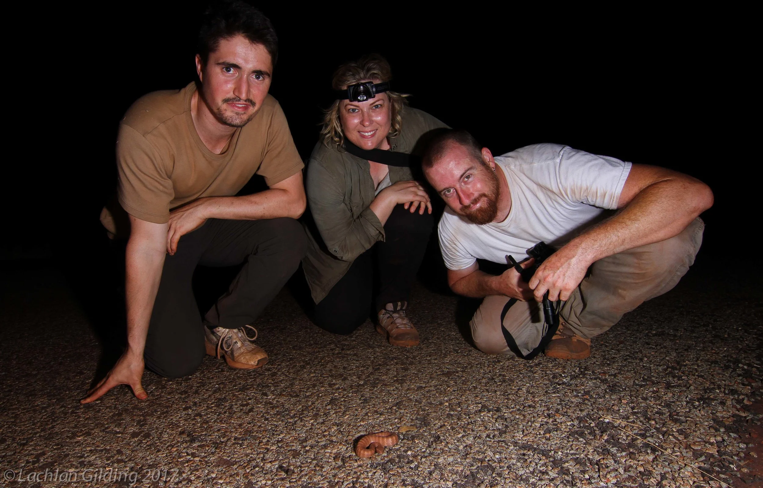  Our Guests posing with our first Death Adder for the trip - Karijini NP, WA 