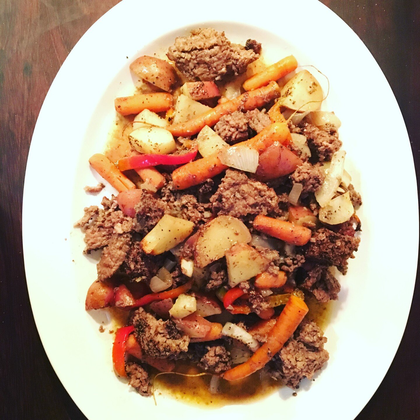 Mayyyyybe it's still to early for you to think of the holidays- I'm right there with ya- Lets focus on supper- Uber simple- Crossings Angus Ground Beef, Carrots, Onions, Potatoes and a few Crossings Red Bell Peppers for good measure- You can stop by 