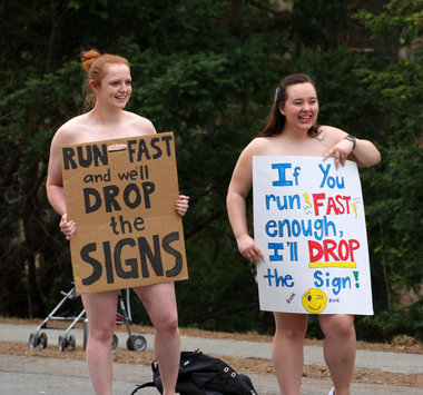 They were actually wearing sports bras and biker shorts, but this was pretty funny...