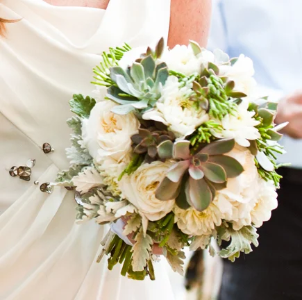succulent and white rose bouquet photo: Cory Ryan