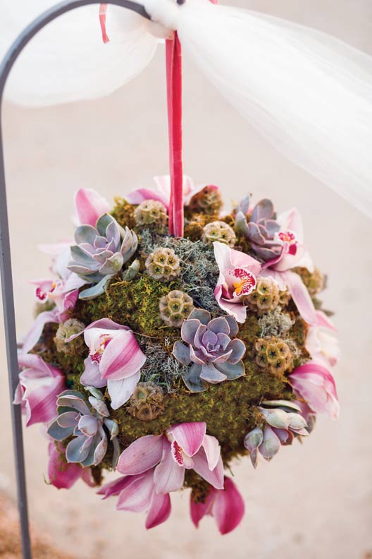 succulent & orchid pomander | Austin, TX wedding photo: Jake Holt Photography
