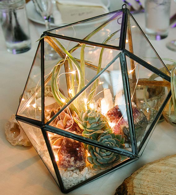 faceted terrarium wedding centerpiece photo: Katherine O'Brien