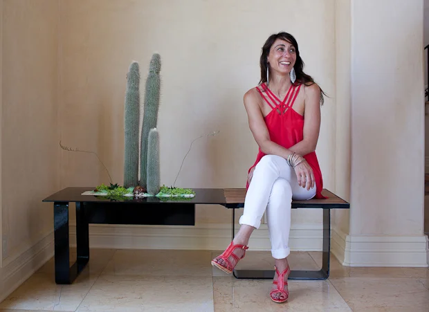 Monique Capanelli with one of her Living Furniture designs. Photo: Leon Alesi