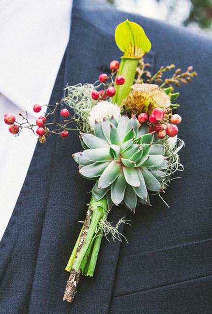 succulent boutonniere in Austin, TX wedding | photo by Alexandra White Photo