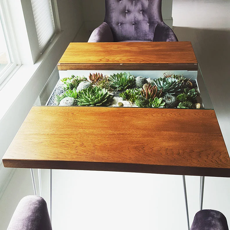 Dining table | Living Furniture | Steel, wood, succulents, cacti