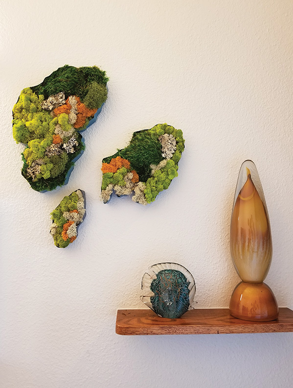 Dallas residence | custom fabricated frames to mimic geode shapes, with preserved mosses