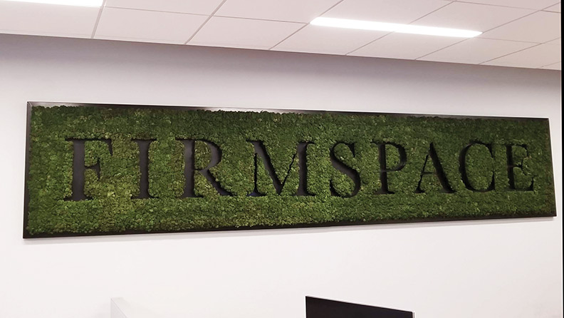 Firmspace moss logo wall | Austin, TX