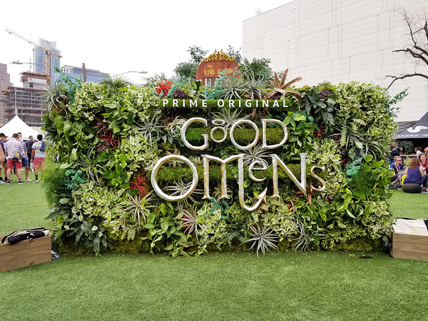SXSW 2019 living wall, Amazon Prime Good Omens Party | sign fabrication, living wall design, fabrication, installation