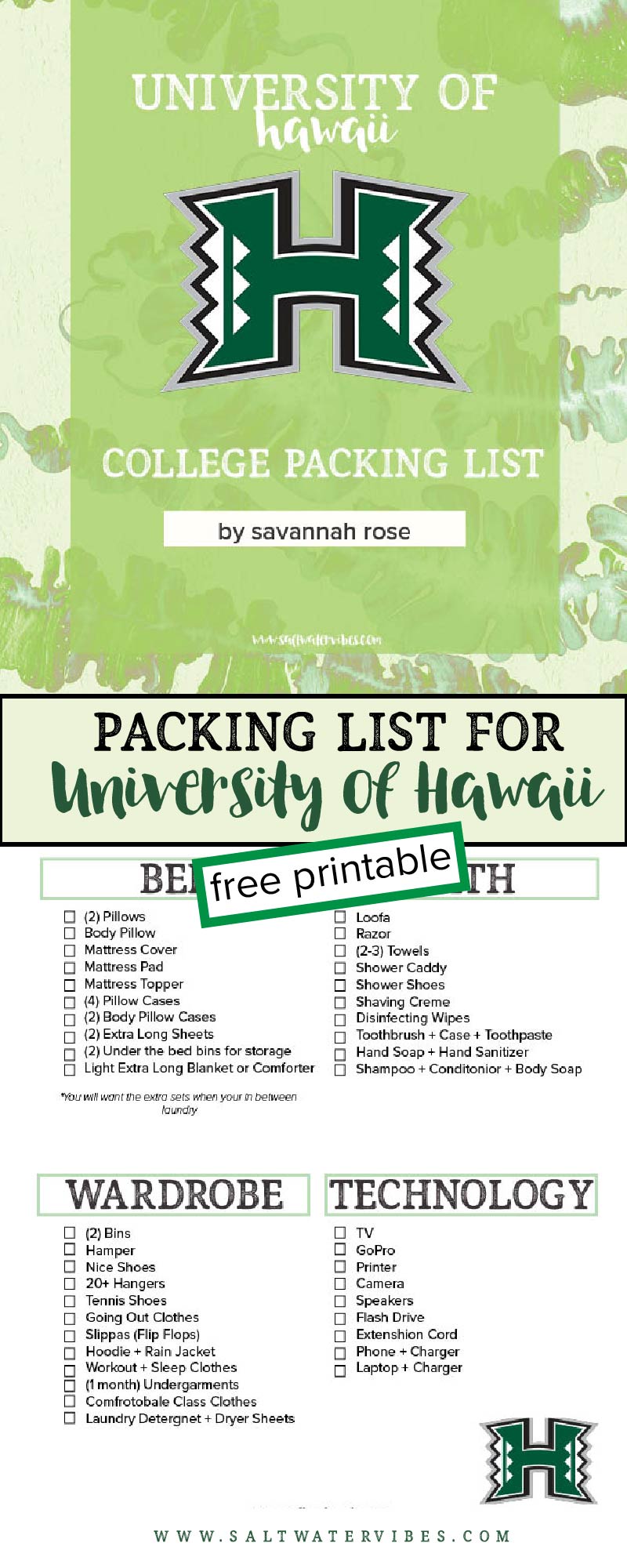 Everything You Need to Know About University of Hawaii at Manoa + Free Printable College Packing Checking List + SaltWaterVibes