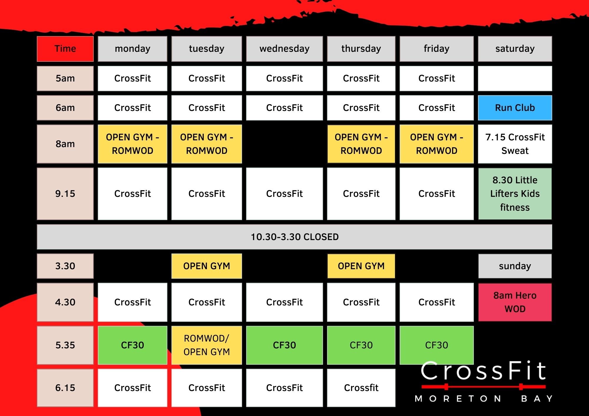 Timetable Crossfit Moreton Bay