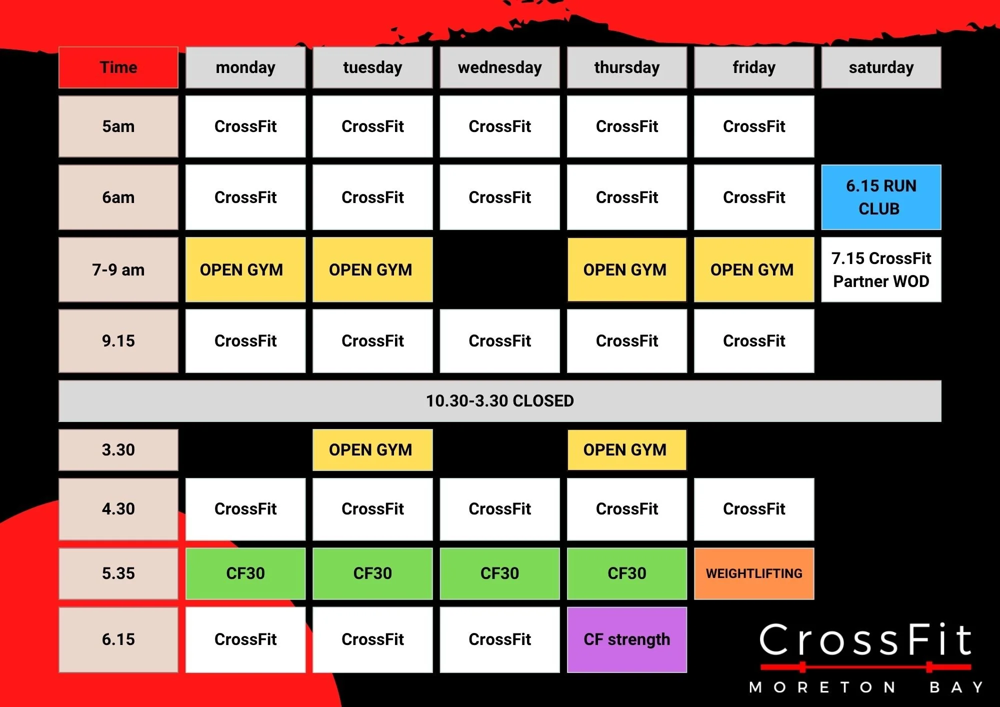 Crossfit Timetable