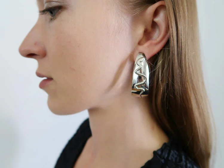 Sculptural Hoop Earrings with Snake Design from Damselfly Goods
