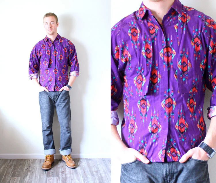 Mens Purple Southwest Print Shirt from Beige Vintage Co