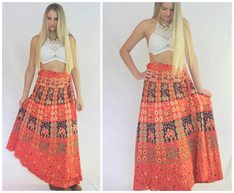 Cotton Boho Indian Wrap Skirt from Zodiac Vintage Co