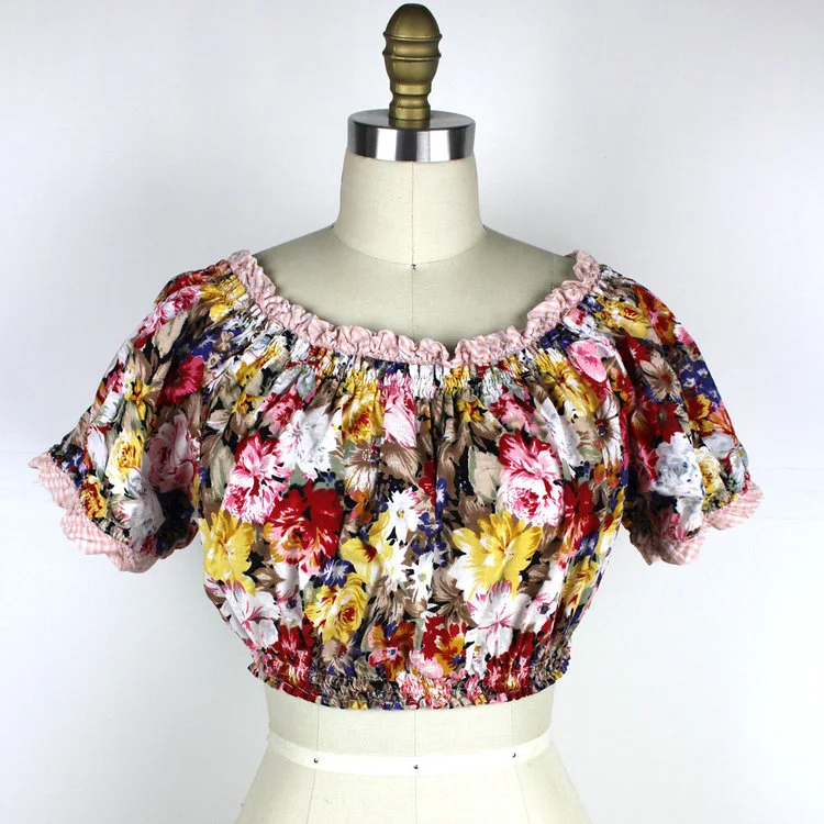 Floral Crop Top with Gingham Trim from Megan Leone Vintage