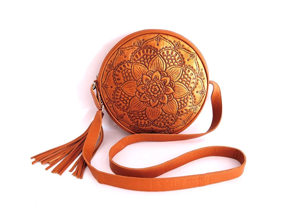Handmade leather mandala bag