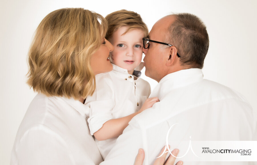 Close family photograph of couple and one child, adelaide Photography studio