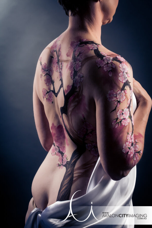 body art photography - female form with cherry tree style body painting.jpg