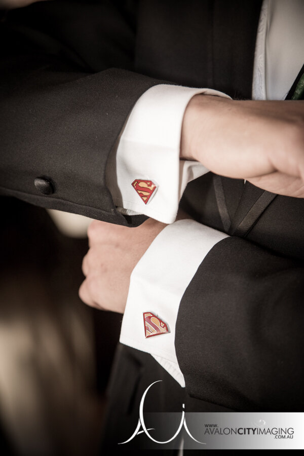 Adelaide Wedding Photography. Detail photography superman cuff links.