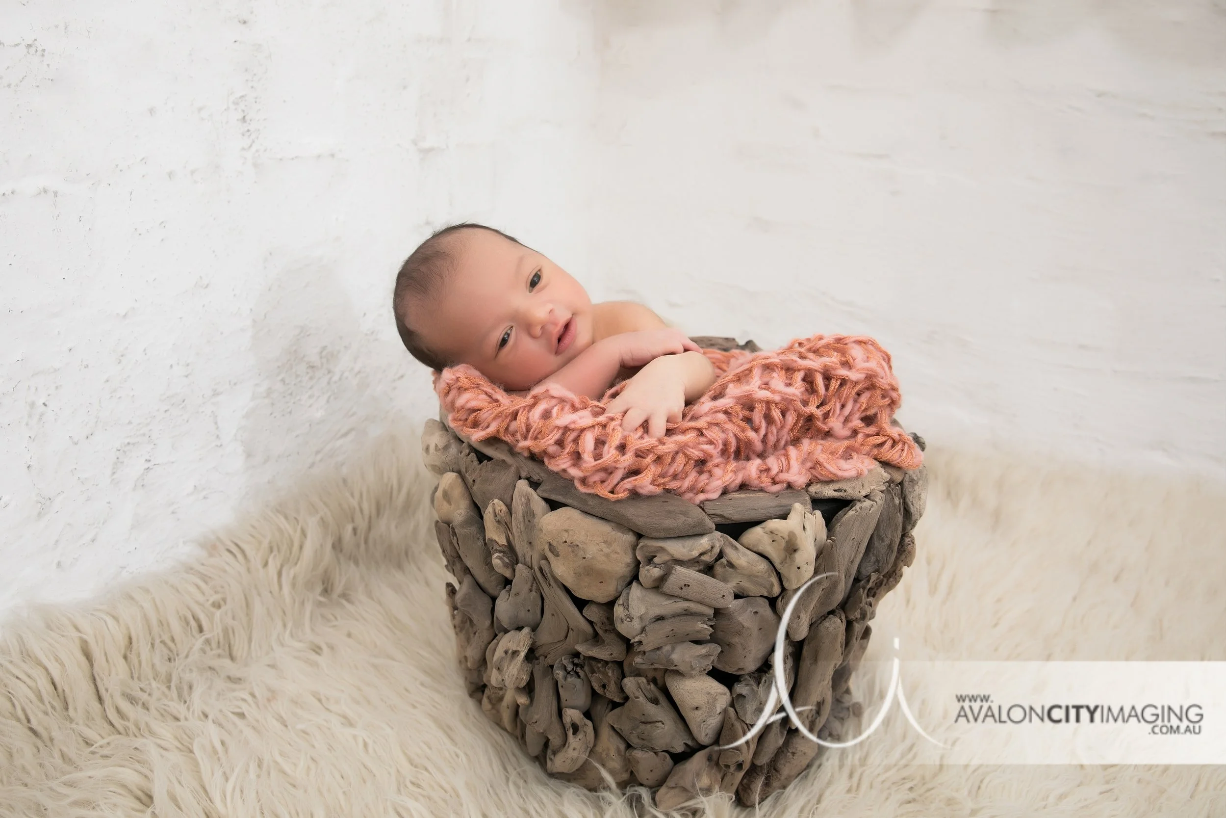 Adeladie Newborn Photography - Newborn baby in wooden basket studio photography