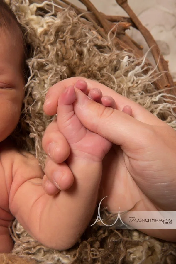 Adelaide Newborn Photography - Mum holding newborn baby hand 