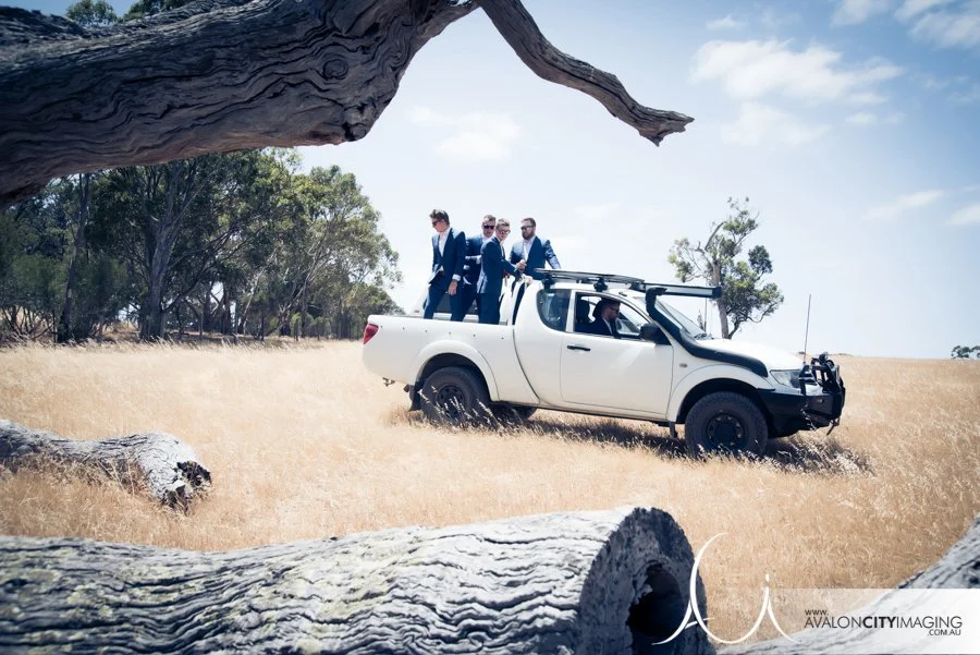 Groom and groomsmen in Ute 