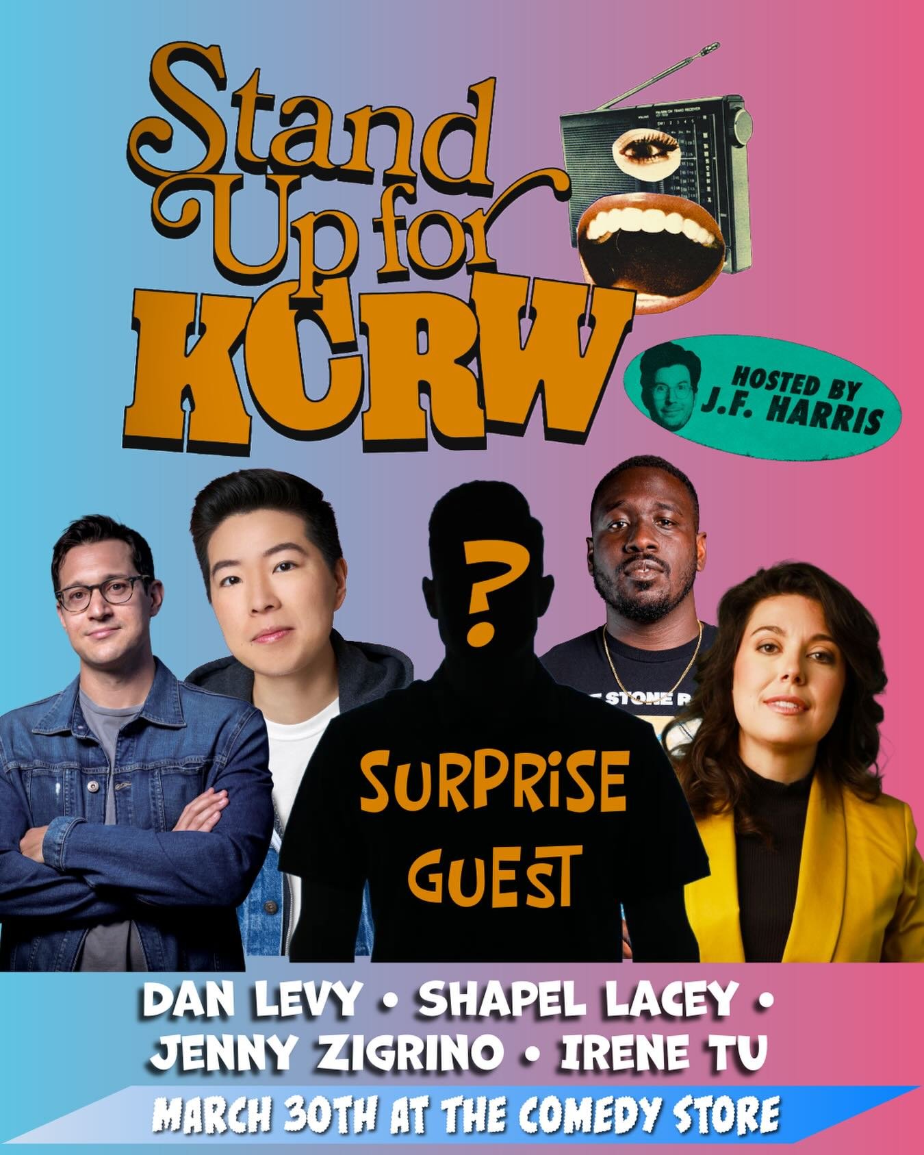 Want to help your favorite public radio station while having a laugh doing it? Then come out for Stand Up For @kcrw a night of big laughs with the funniest comics @thecomedystore Monday March 30th 8pm hosted by @thejfharris with comics @shapellacey @