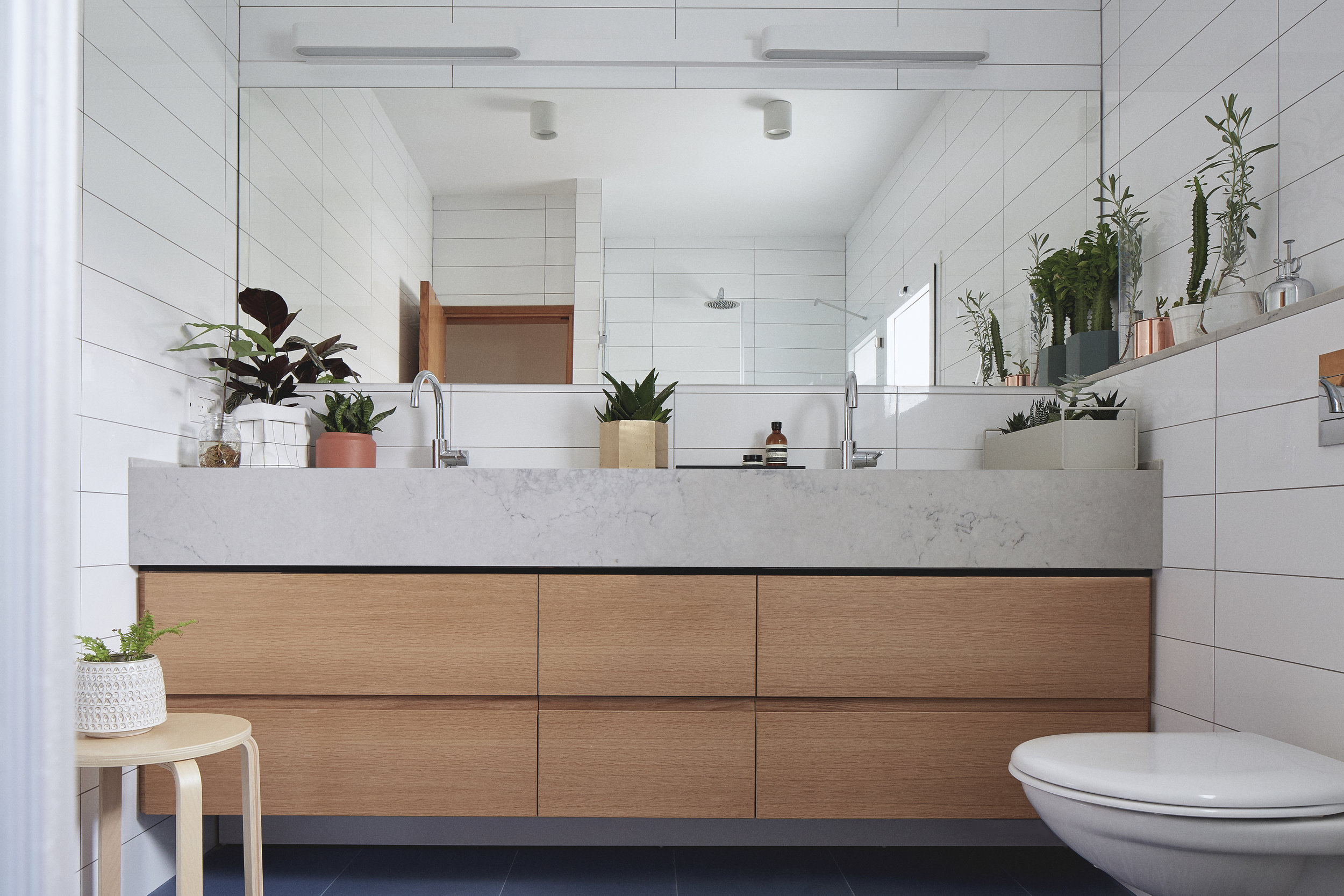 grey marble and natural wood cabinet 