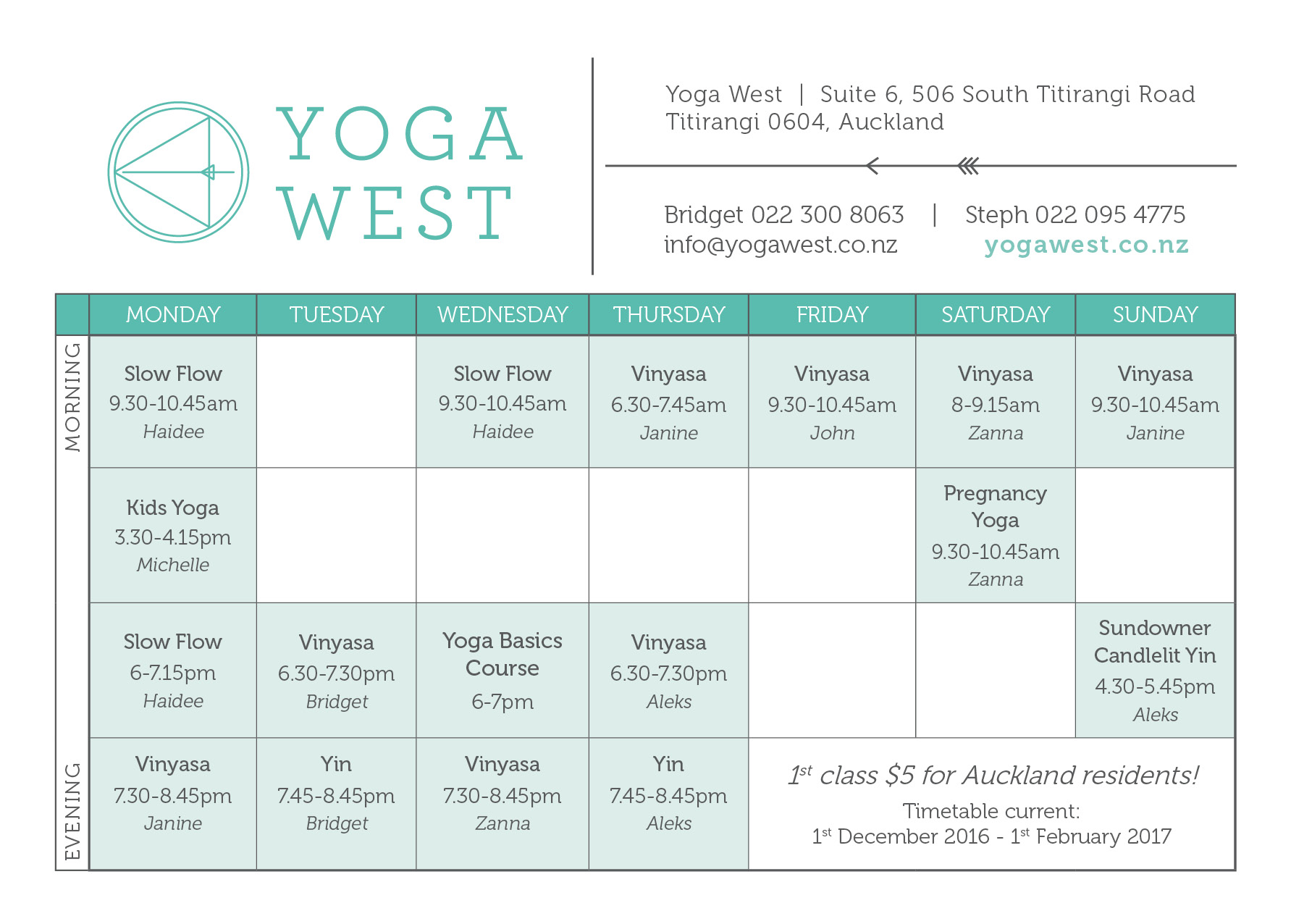 December January Timetable