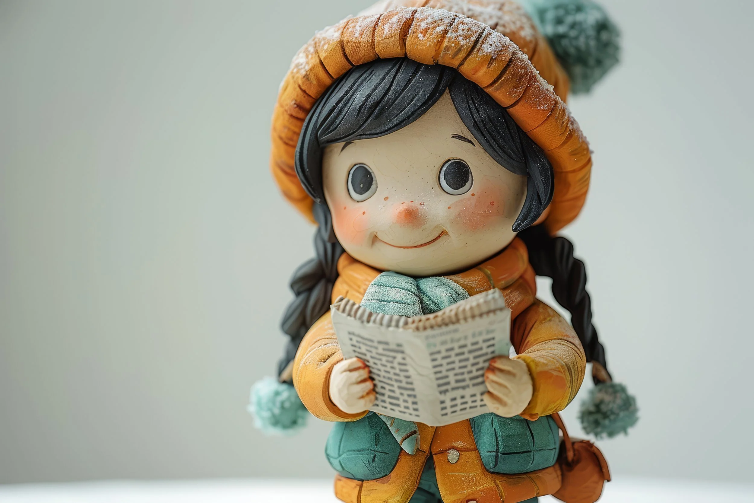 Adorable clay doll reading a newspaper.jpeg