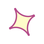 Abstract shape with purple outline and yellow center against a black background.