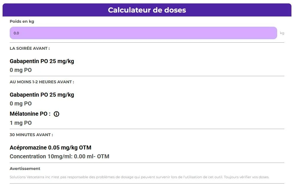 aperçu d'un calculateur de doses en ligne