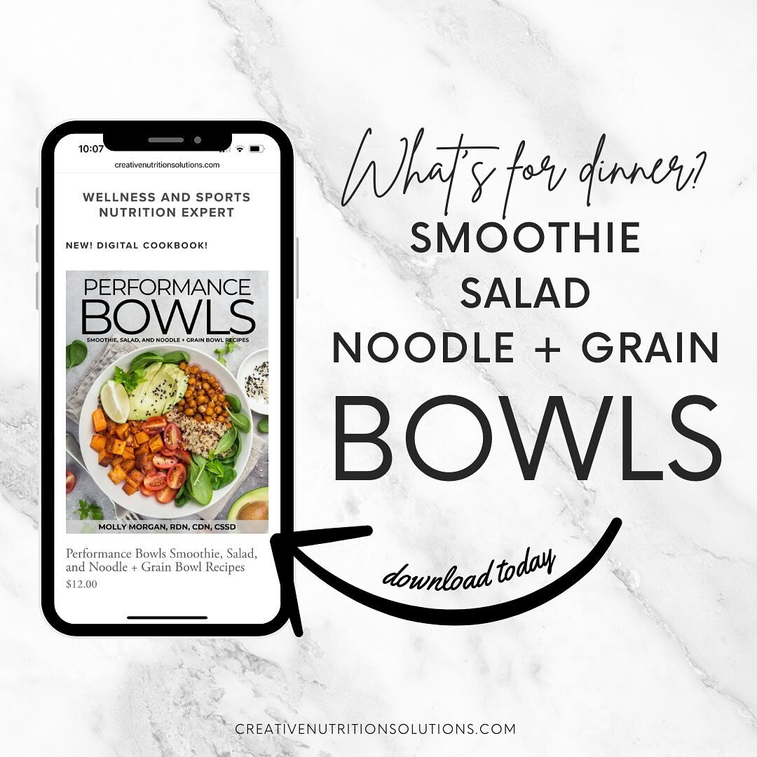 What&rsquo;s on your menu this week? How about smoothie, salad, or noodle + grain bowls! 

Grab my new digital cookbook, PDF immediately emailed after purchase.

Link to purchase in bio!
https://www.creativenutritionsolutions.com/shop/performance-bow