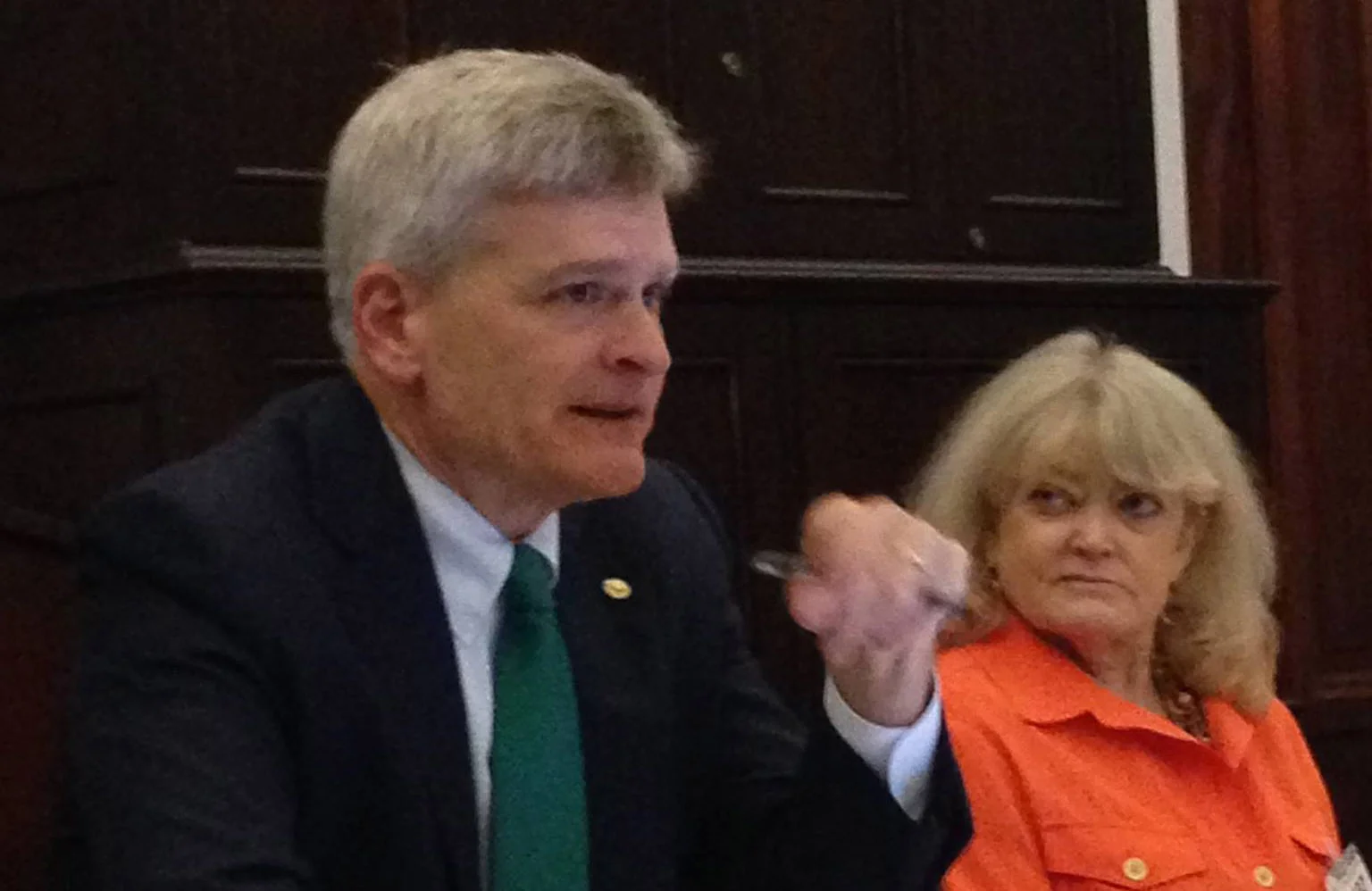 Senator Bill Cassidy (R-LA) spoke at the 2015 AJCU Federal Relations Network Conference, organized by AJCU Vice President for Federal Relations Cynthia Littlefield (right).