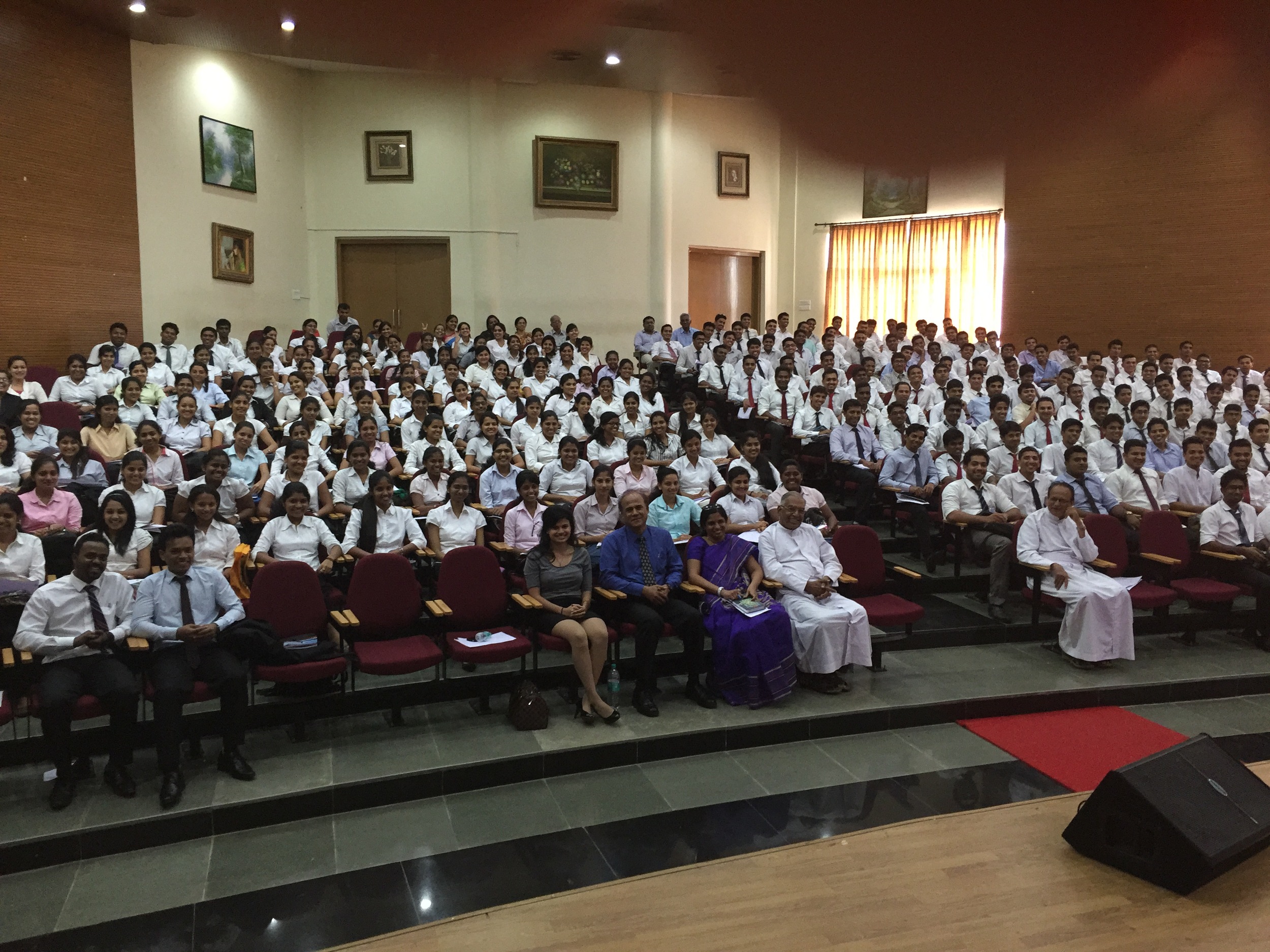 The entire MBA cohort from St. Aloysius College in Mangalore, India in attendance for a 90-minute lecture by Jim Joseph, dean of the Madden School of Business. (Photo courtesy of Le Moyne College)