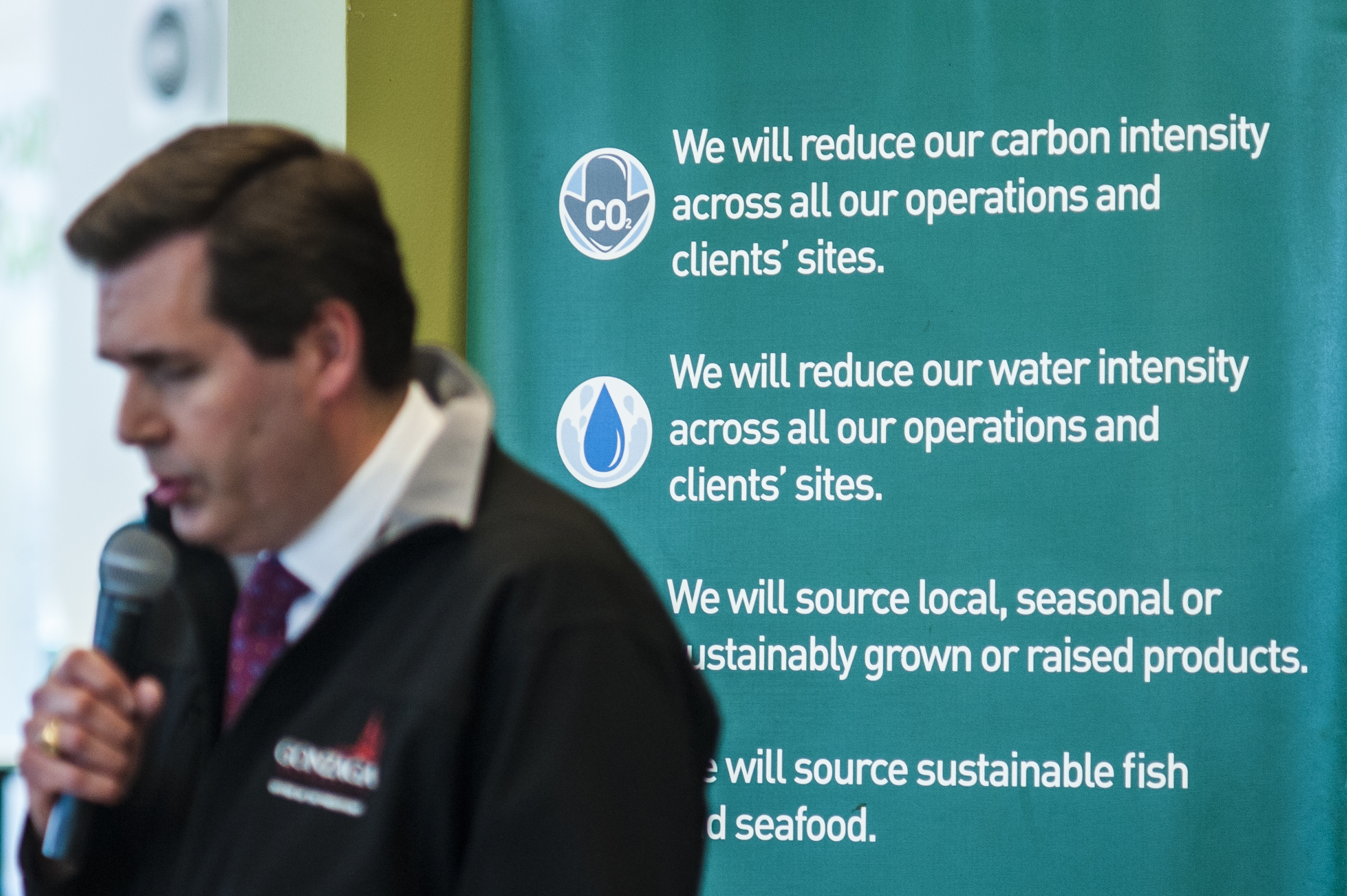 Gonzaga President Thayne McCulloh at an event in 2014 when Gonzaga became the first Jesuit university in the United States to commit to the “Real Food Challenge,” a pledge that 25 percent of food served on campus would be sourced from ecologically sound, fair, humane and local- and community-based providers by 2020 (Photo by Gonzaga University)