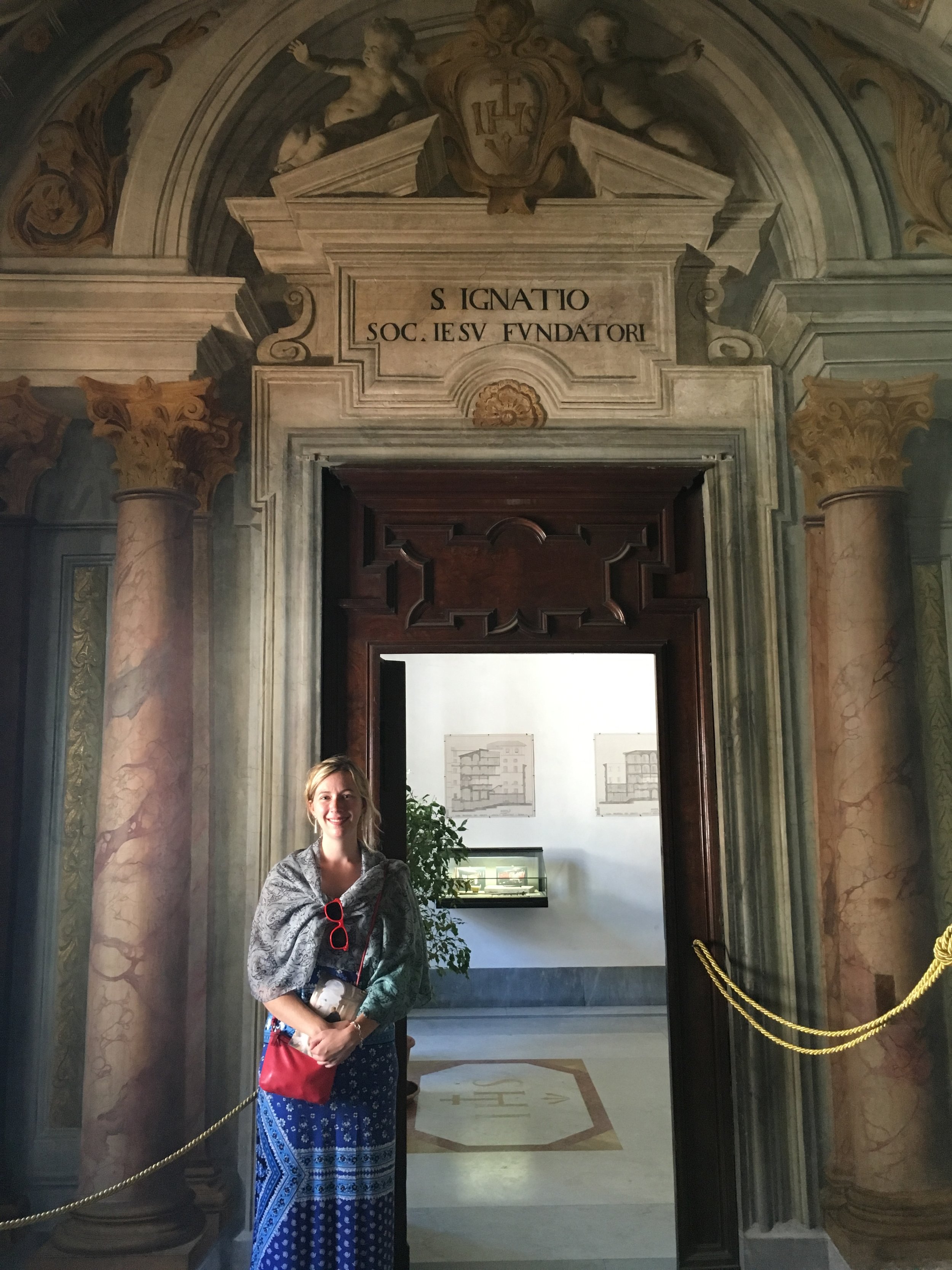 During a recent summer vacation to Rome, Deanna visited St. Ignatius' apartment next to the Jesuit Church of the Gesu (Photo by Pete Spiro)