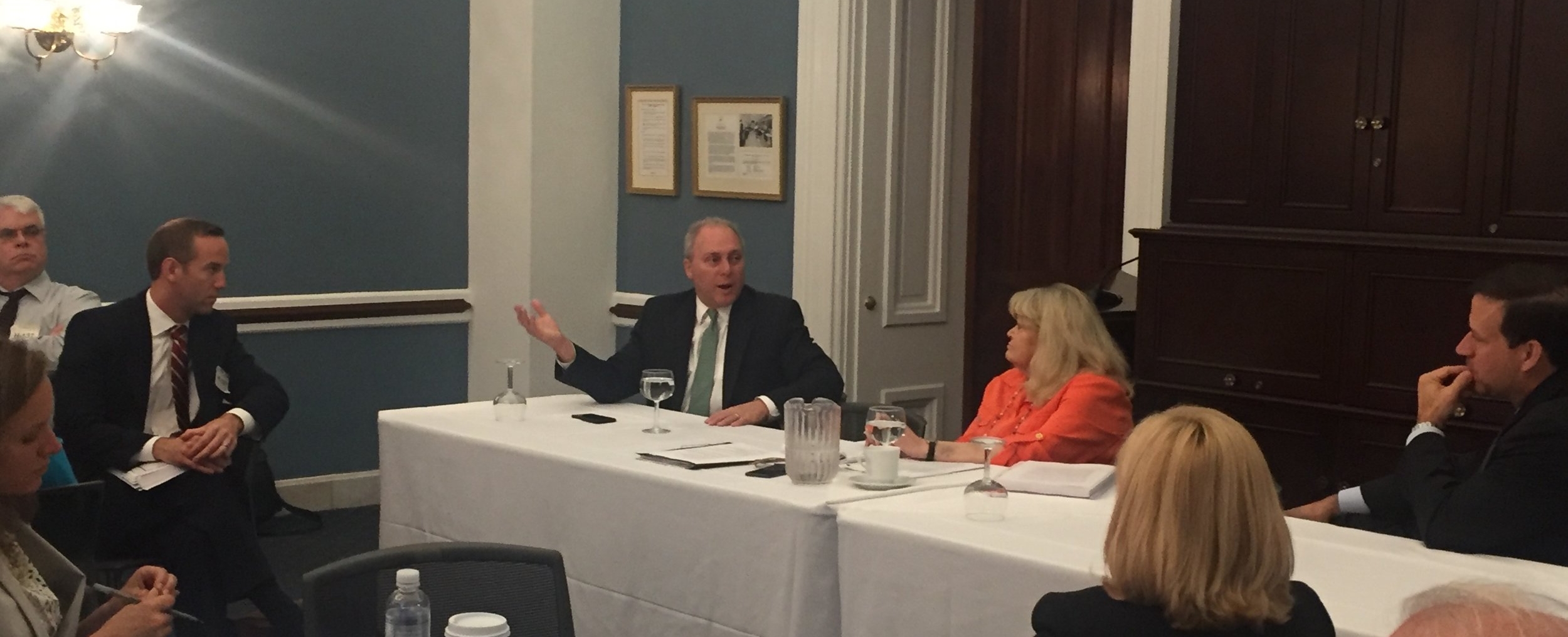 Panelists L-R: Rep. Steve Scalise (R-LA), Cyndy Littlefield (AJCU), Tommy Screen (Loyola University New Orleans)