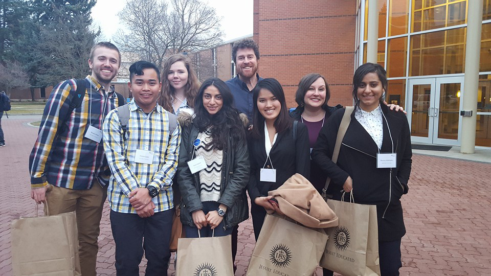 (L-R): Thomas Hrabal ’17, Patrick Caoile ’19, Alexis O’Callahan ’19, Susan Ragheb ’16, Dr. Daniel Murphy, Thu Anh Ly ’19, Dr. Rachel Wifall and Shereen AbdelJaber ’17.