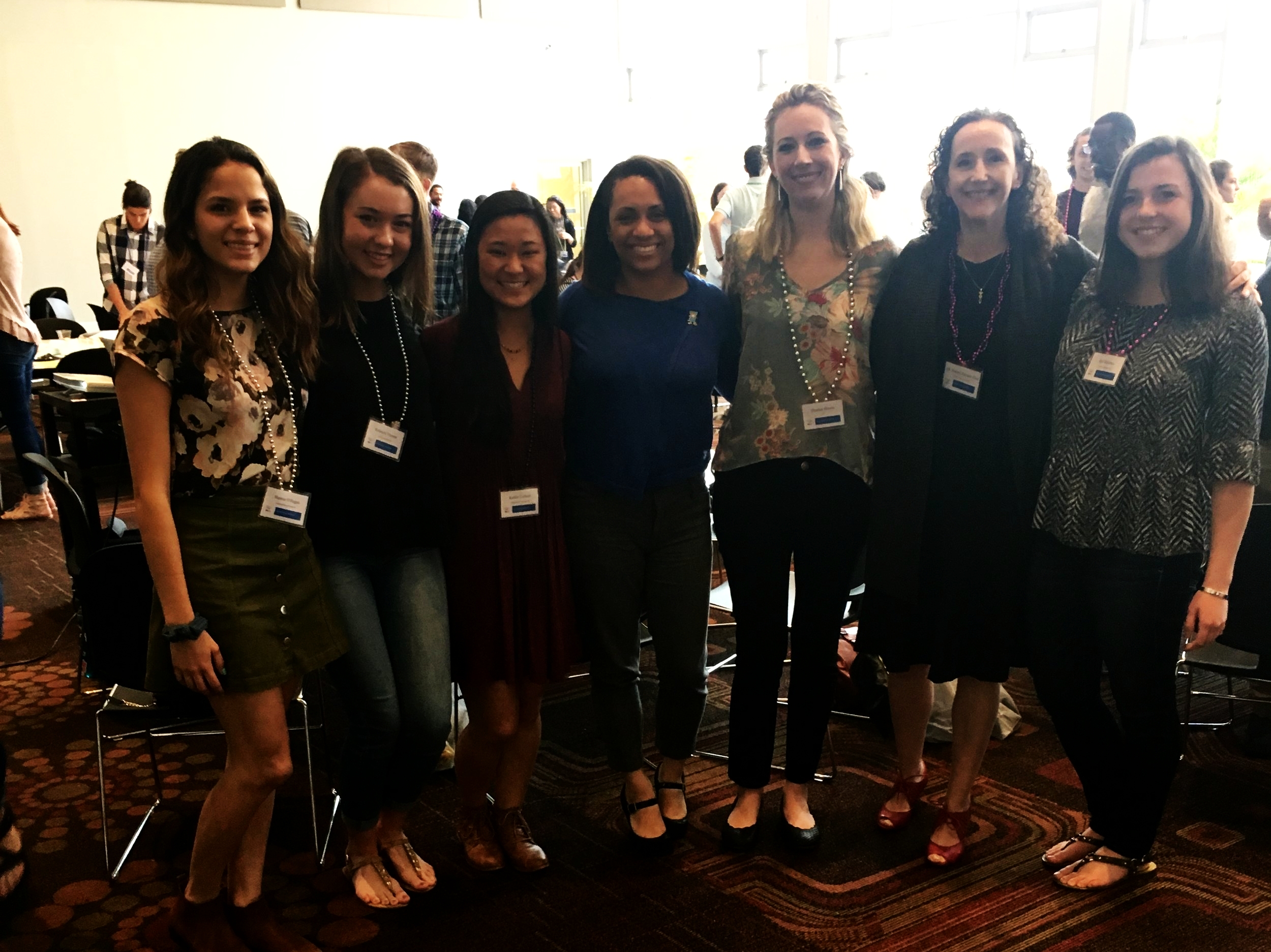 (L-R): Hana O'Hagan (Creighton University), Rebecca Vincent (Loyola University Maryland), Kaitlin Carlson (Creighton University), Qiana Anderson (Guest Speaker), Deanna Howes (AJCU), Dr. Naomi Yavneh Klos (Loyola University New Orleans), Gail Rabasca (Loyola University Maryland)