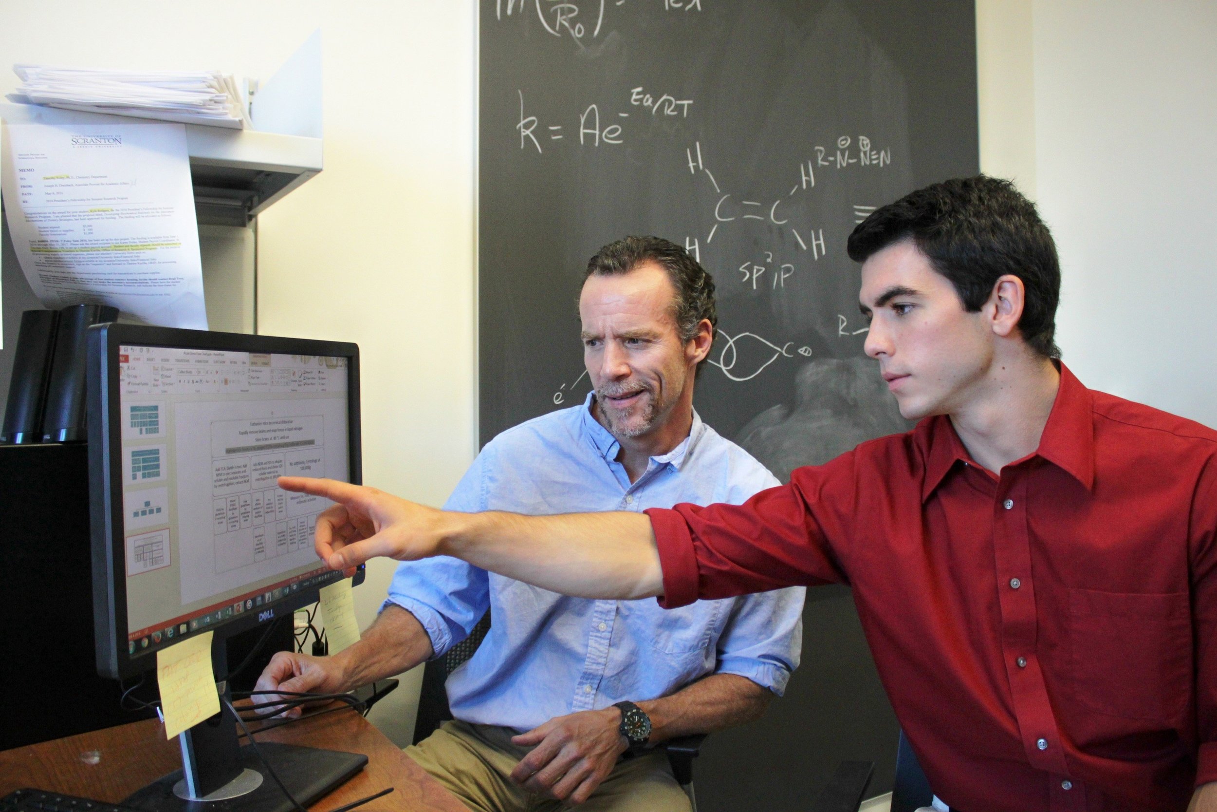 Timothy Foley, Ph.D., professor of chemistry at The University of Scranton, and student Kyle Rodgers (photo by The University of Scranton)