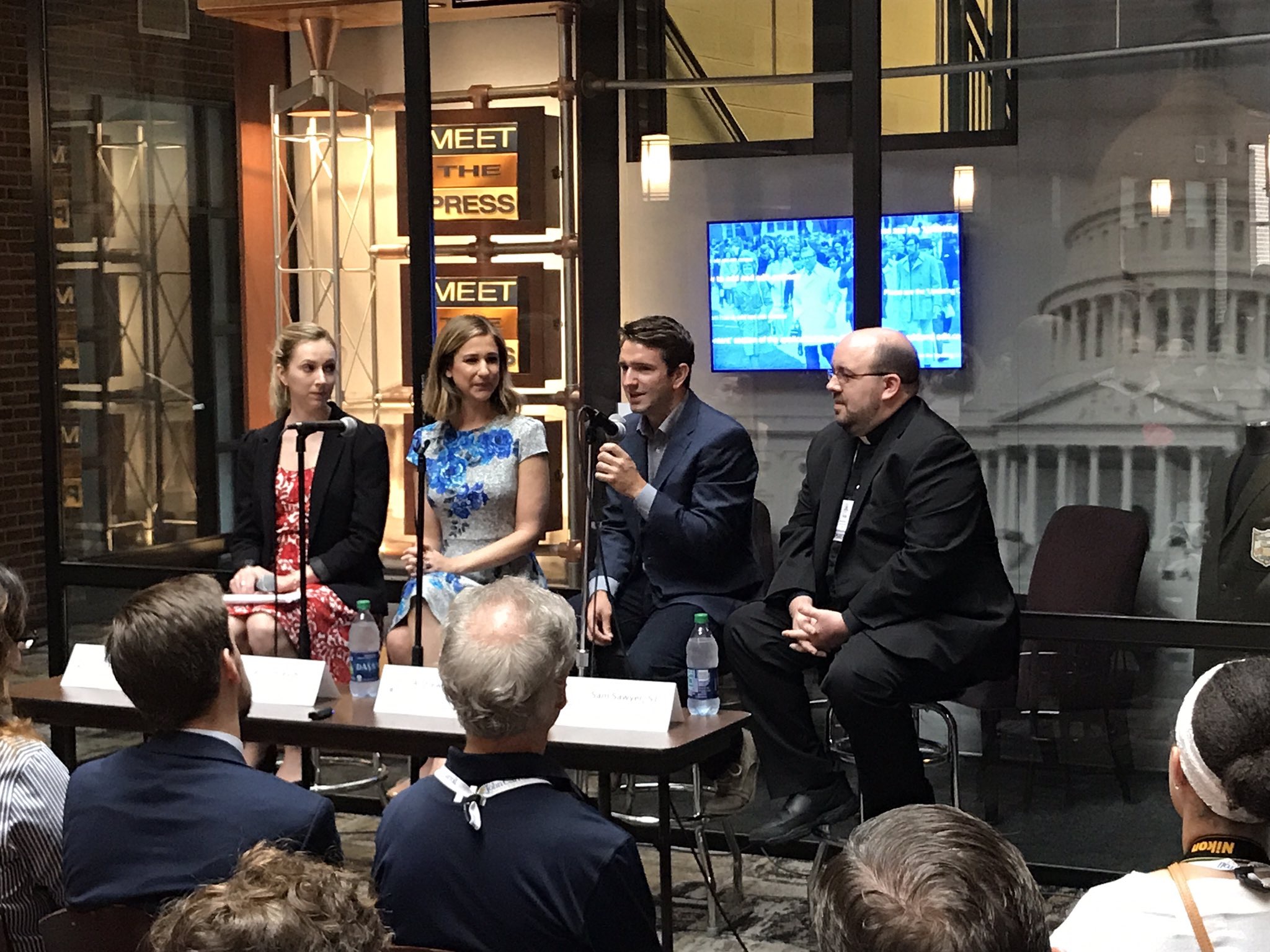 Young Media Panel (L-R): Deanna Howes (AJCU), Caitlin Huey-Burns (Real Clear Politics), Andrew Rafferty (NBC News), Rev. Sam Sawyer, S.J. (America Media) (Photo by John Carroll University) 