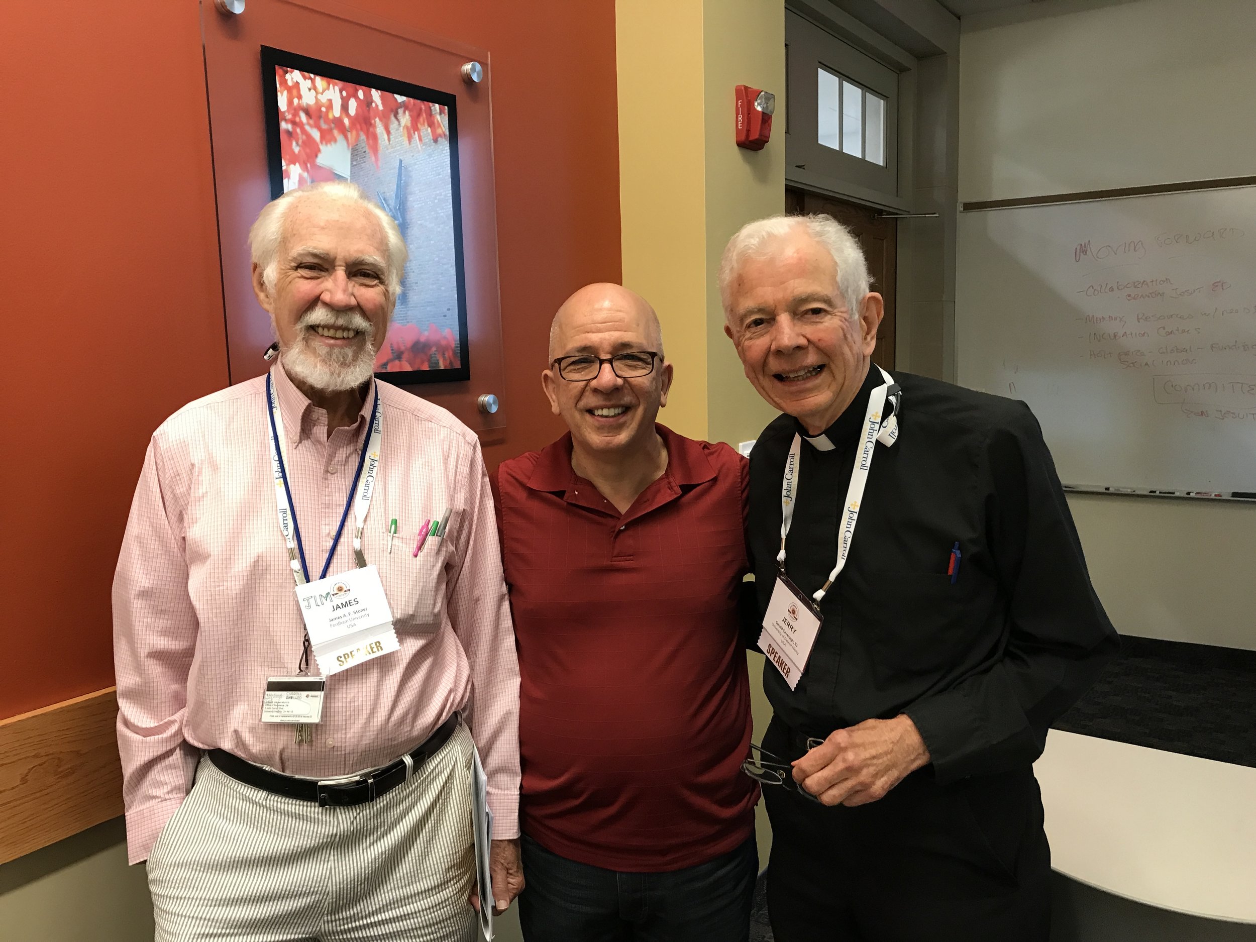 James a.F. Stoner (Fordham University), Robert A. Giacalone (John Carroll University), Rev. Gerald Cavanagh, S.J. (University of Detroit Mercy) (Photo by AJCU)