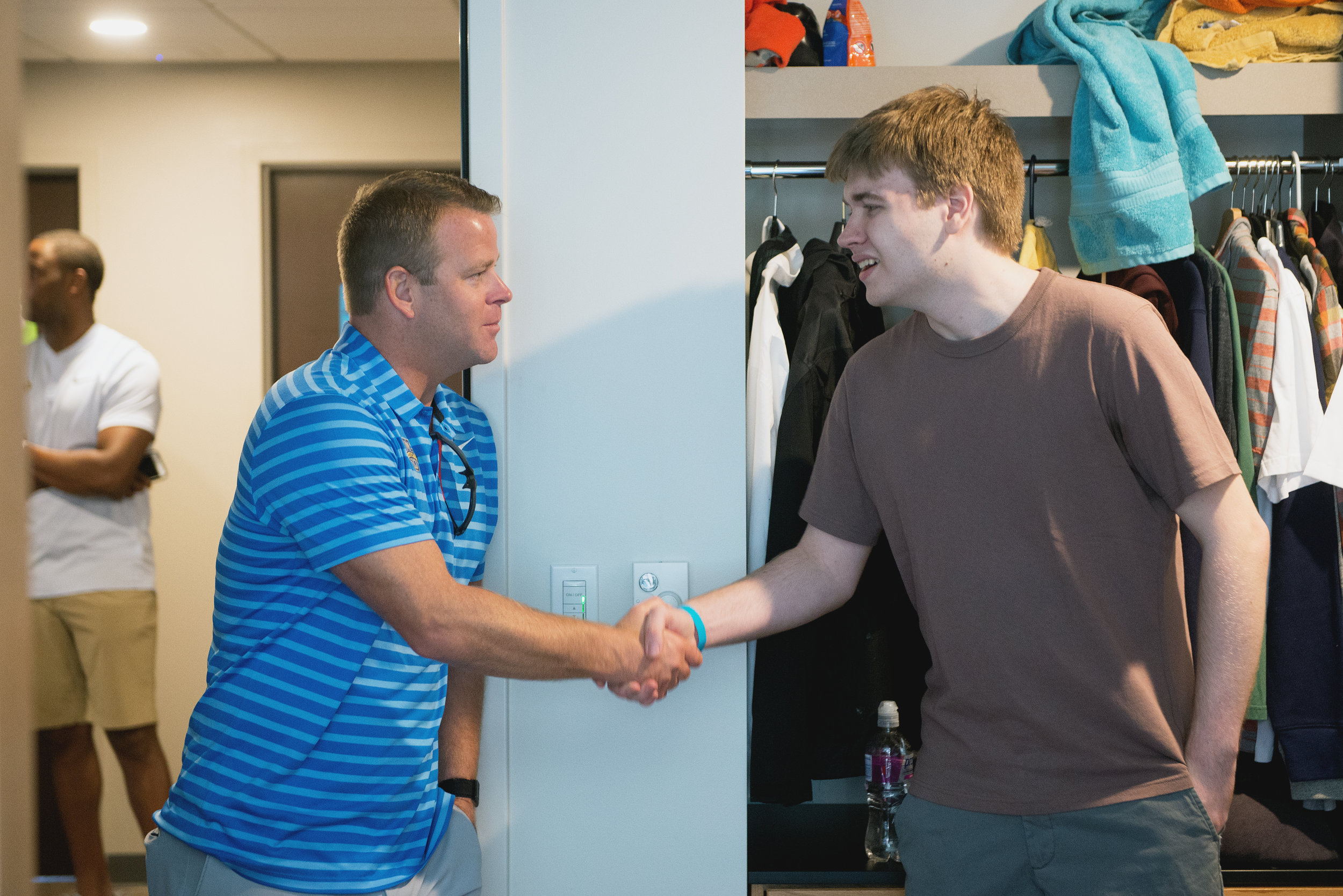Marquette University men’s basketball coach, Steve Wojciechowski, welcomed students to the new residence hall on campus, The Commons (photo by Jesse Lee for Marquette University)