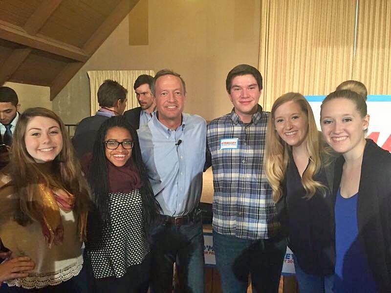 Above (L-R): Shelby Lauter, Taylor Liggins, Martin O’Malley, Gil Guthrie, Meagan Gosney & Rachel Gosney Take on Iowa in January 2016 (photo courtesy of SHelby Lauter)